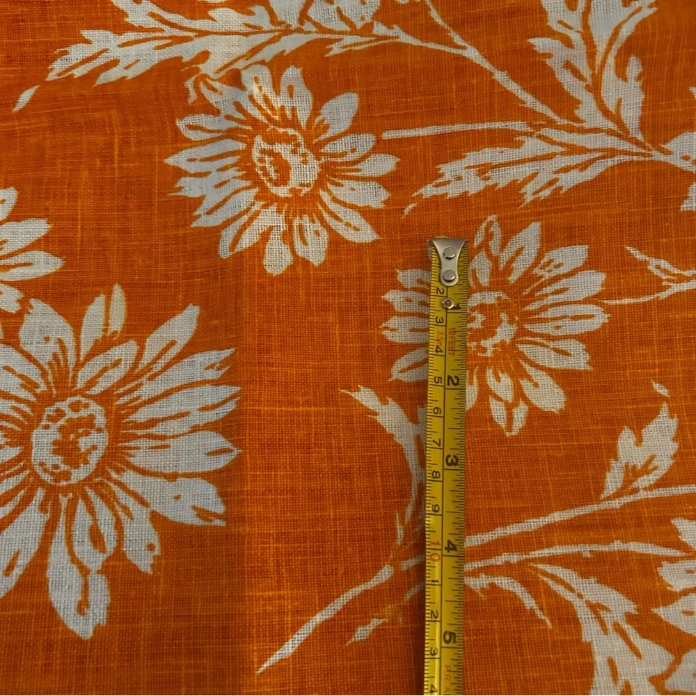 Parisian Prints Pure Linen oval tablecloth vintage daisies USA orange white new